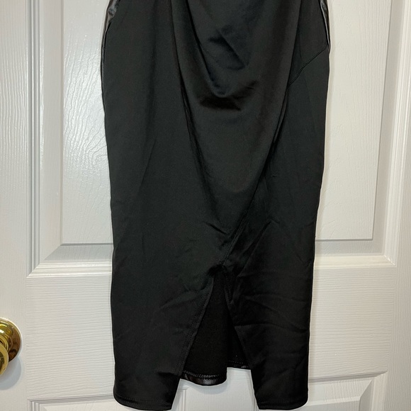 Plunge Halter Lace Faux Leather Midi Dress - Picture 6 of 8